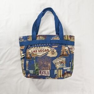 VTG Las Vegas Tapestry Blue Tan Casino Vegas Strip Tote Bag